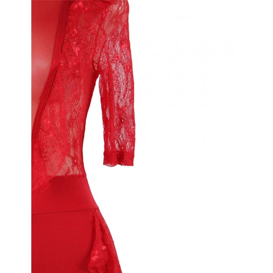 Red Lace Half-length Sleeve Jumpsuit