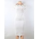 Off Shoulder Bodycon Midi Knitting Flowers White Dress