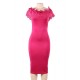 Off Shoulder Bodycon Midi Knitting Flowers Rose Red Dress