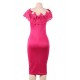 Off Shoulder Bodycon Midi Knitting Flowers Rose Red Dress