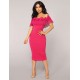 Off Shoulder Bodycon Midi Knitting Flowers Rose Red Dress