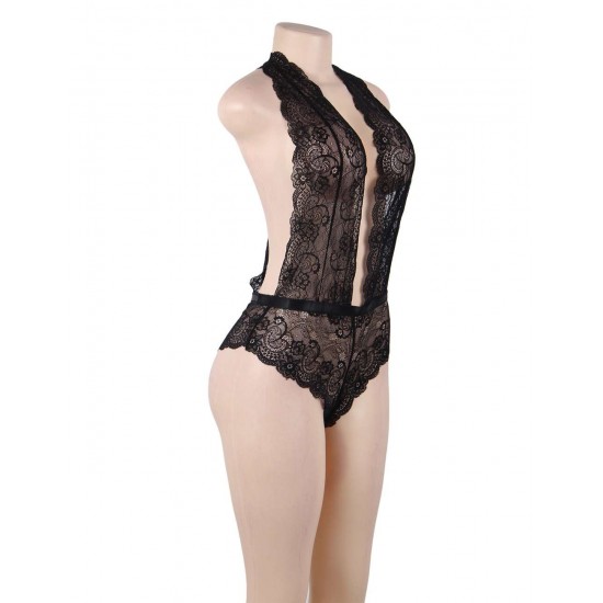 Black Deep V Exquisite Lace Teddy