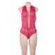 Plus Size Pink Deep V Exquisite Lace Teddy