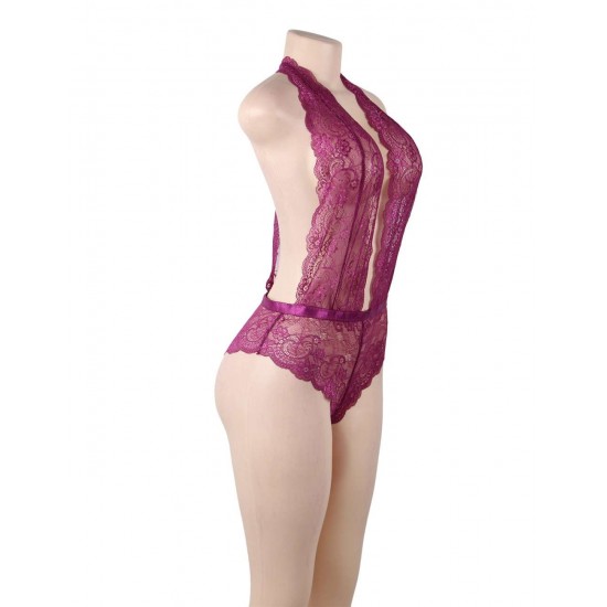 Purple Deep V Exquisite Lace Teddy