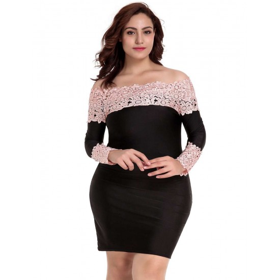 Plus Size Long Sleeve Off-Shoulder Fashion Lace Dress