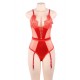 Plus Size Red Deluxe Satin Lace Stitching Teddy