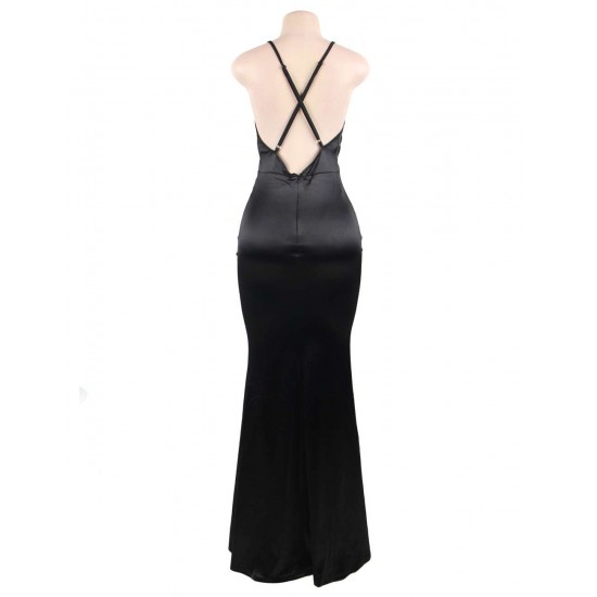 Black Elegant Halter Satin Slim Maxi Dress