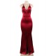 Dark Red Elegant Halter Satin Slim Maxi Dress