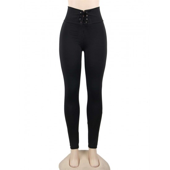 Black Lace-up High Waist Fitness Yoga Leggings