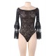 Black Lace Stitching Long Sleeve Sexy Teddy