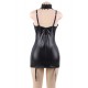 Black Leather Exquisite Lace Choker Neck Chemise