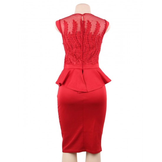 Red Sexy Luxury Rhinestone Embellished Lace Bodycon Dress