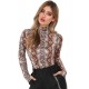 Snake Long Sleeve Turtleneck Mesh Bodysuit For Women