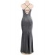 Black Elegant Halter sparkly Slim Evening Dress