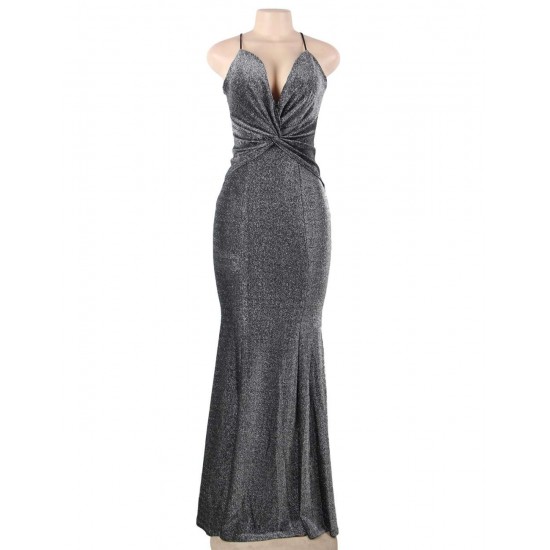 Black Elegant Halter sparkly Slim Evening Dress