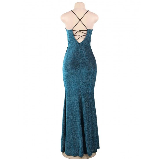 Blue Elegant Halter sparkly Slim Evening Dress