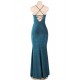 Blue Elegant Halter sparkly Slim Evening Dress