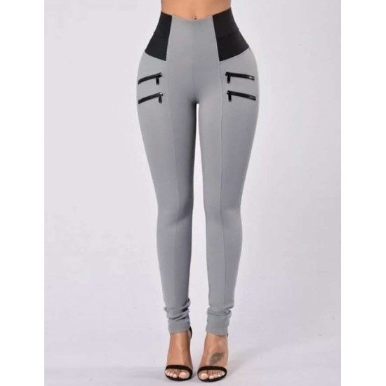 Elastic Thin Leg Zipper Design Leggings Solid Mid-calf Leggings Pants