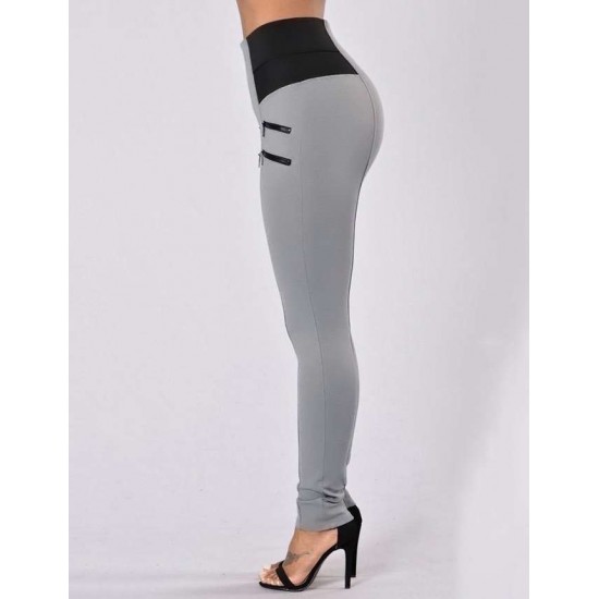 Elastic Thin Leg Zipper Design Leggings Solid Mid-calf Leggings Pants