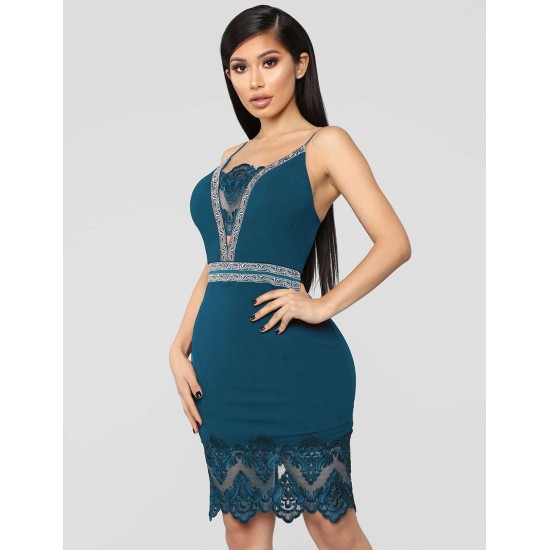 Sexy Women Dark Blue Embroidered Fashion Dress