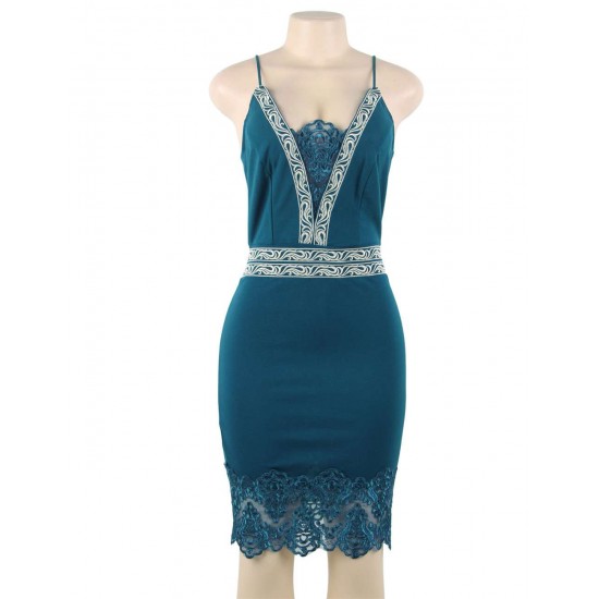 Sexy Women Dark Blue Embroidered Fashion Dress