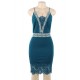 Sexy Women Dark Blue Embroidered Fashion Dress