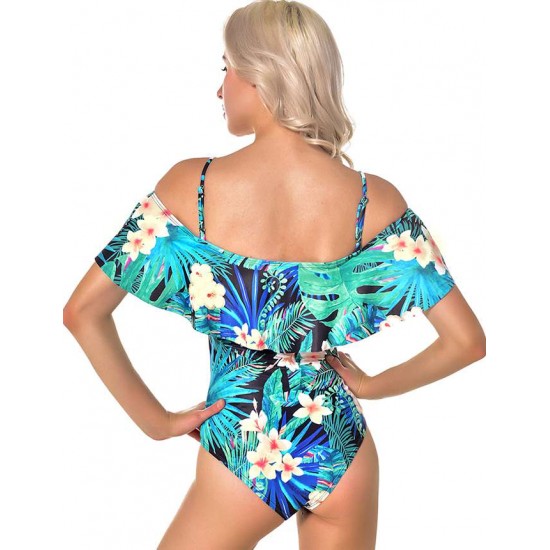 Free Floral Print Sexy Ruffled Summer Women's One-piece Swimsuit