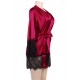 Wine Red Silk Satin Lace Sexy Women Kimono Home Pajamas