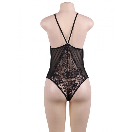 Plus Size Black Lace Eyelash Sexy Teddy