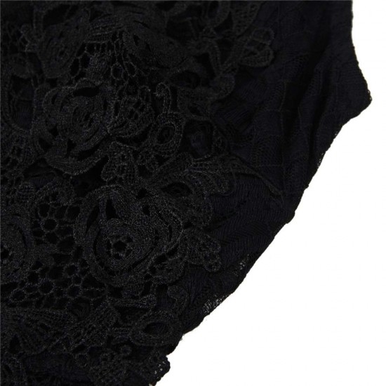 Black Lace Patch Stitching Evening Dress