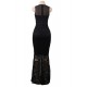 Black Lace Patch Stitching Evening Dress