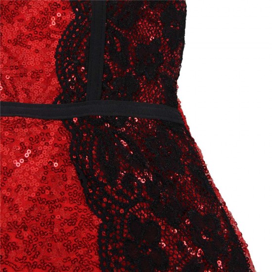 Sexy Red Sequined Lace Stitching Bodycon Dress