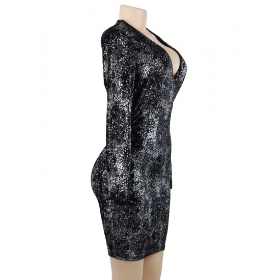 Black Velvet Glitter Long Sleeve Fashion Dress