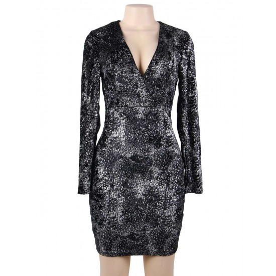 Black Velvet Glitter Long Sleeve Fashion Dress