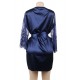 Blue Silk Satin Lace Sexy Women Kimono Home Pajamas