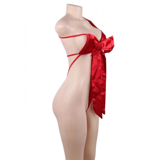 Plus Size Club Bar Red Silk Bowknot Element Adult Sexy Lingerie 