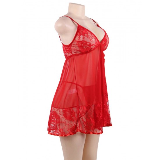 Plus Size Soft Lace Babydoll with G-string