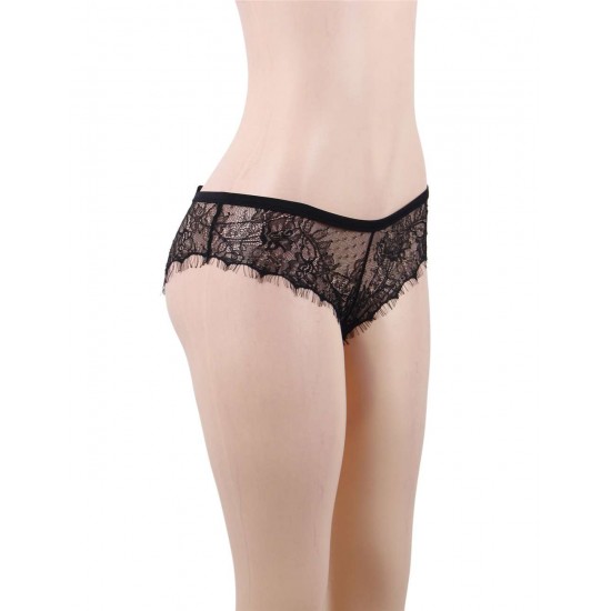 Plus Size Sexy Black Lace Silk Strappy Panty