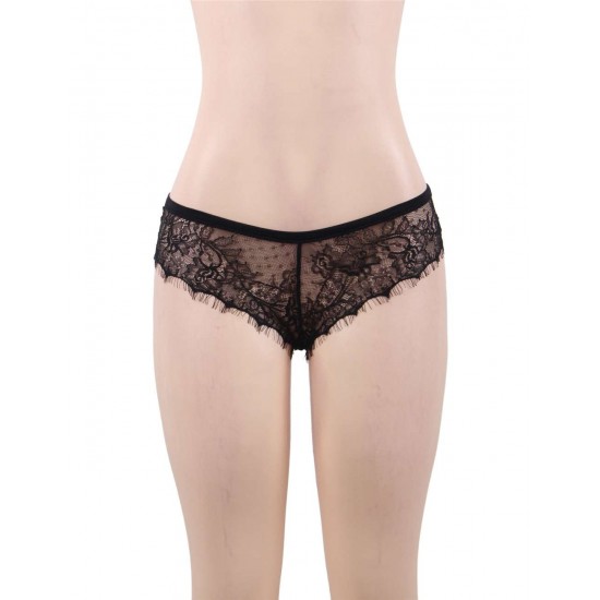 Plus Size Sexy Black Lace Silk Strappy Panty