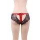 Plus Size Sexy Black Lace Red Silk Strappy Panty