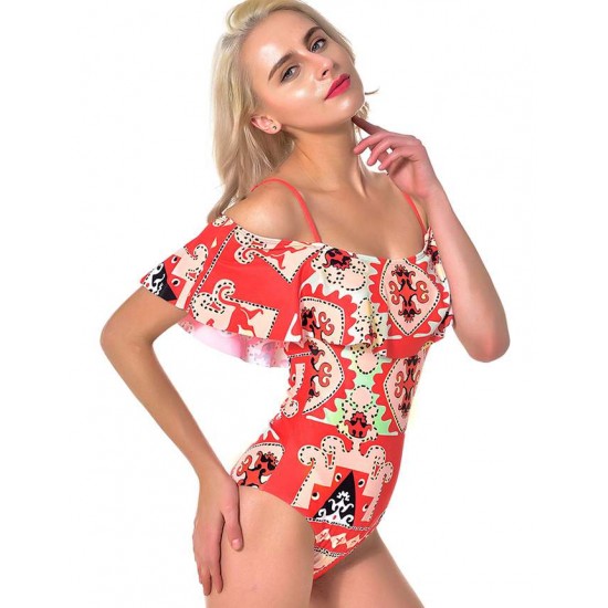 Free Floral Print Sexy Ruffled Summer Women's One-piece Swimsuit