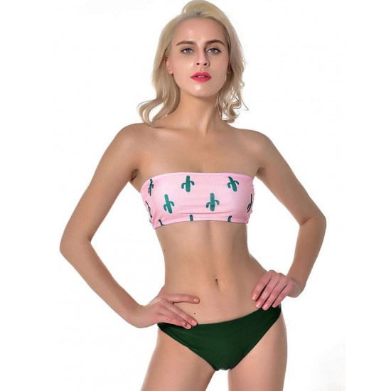 Cute Cactus Printing Sexy Summer Women's Bikini Set