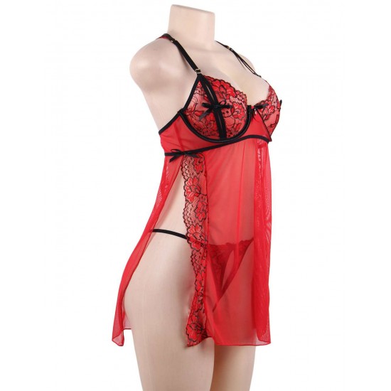 Elegant Red Lace Sexy Babydoll