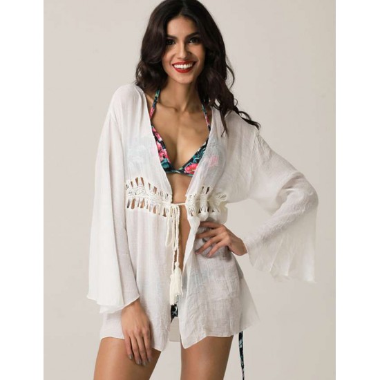 Handmade Crochet Embroidered Flare Sleeve Beachwear