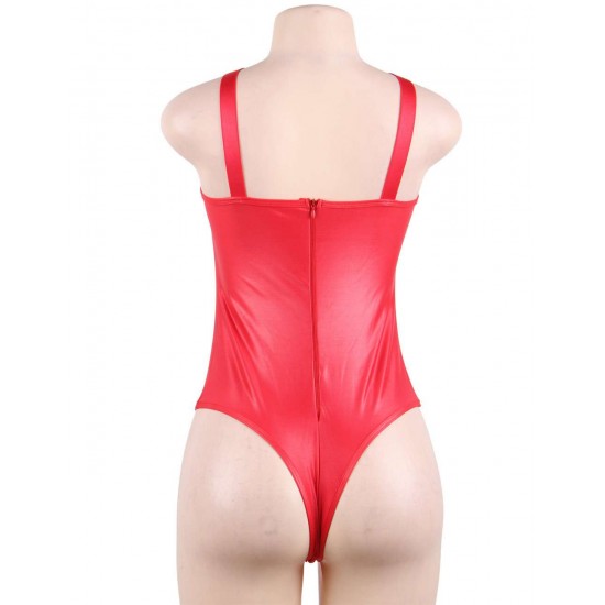 Red Leather Women Sexy Teddy 