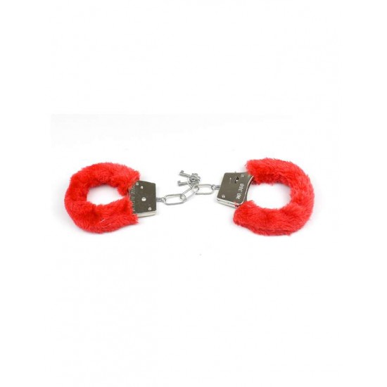 Red Adult Soft Steel Fuzzy Furry Cuffs Working Metal Handcuffs