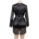 Plus Size Black Silk Satin Lace Sexy Women Kimono Home Pajamas