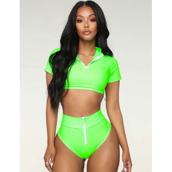 Fashion High Waist Zipper Brazilian Bikini Swimwear for Women