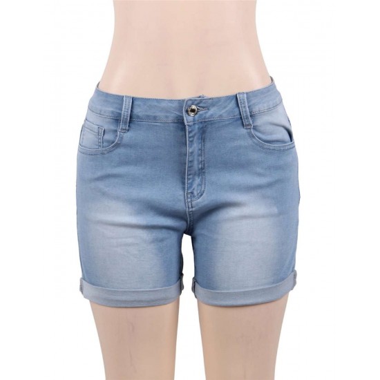 Good Quality High Waist Solid Color Push Up Jeans Shorts 