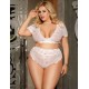 Plus Size Naughty Sexy Girls High Waist White Full Lace Bra Panty Underwear